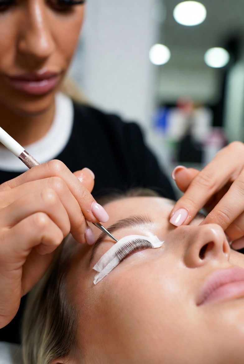 Behandlung: Wimpern werden mit der Pinzette einzeln gesetzt